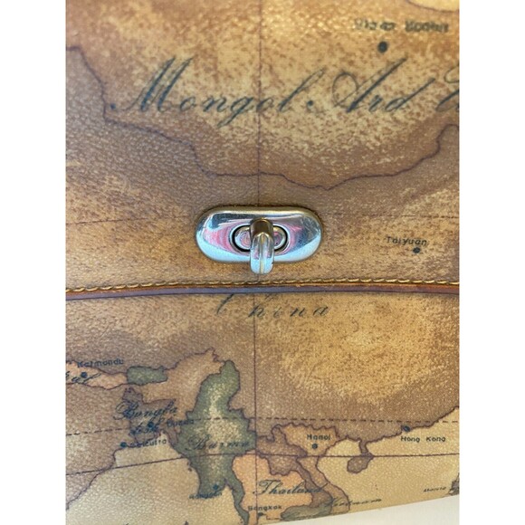 Alviero Martini Womens Handbag Map Brown Prima Classe Luxury Leather Bag - Picture 2 of 10